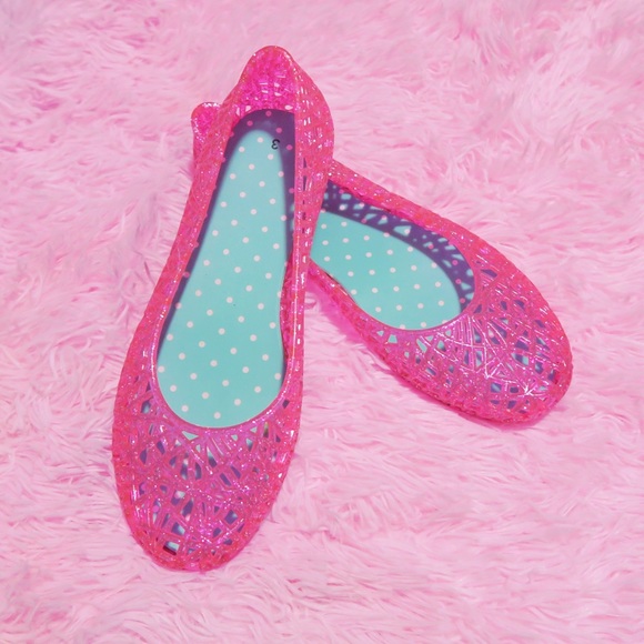 pink sparkle jelly sandals